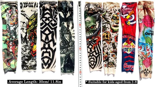 Miniatura 5 de Mangas de brazo de tatuaje falso a granel, 8 piezas de protección solar temporal para niños pequeños y grandes Juego de 3 mangas de 8 piezas