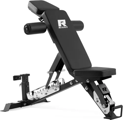 Miniatura 13 de RitFit Banco de pesas ajustable y plegable para gimnasio en casa, levantamiento de pesas y entrenamiento de fuerza, póster de entrenamiento