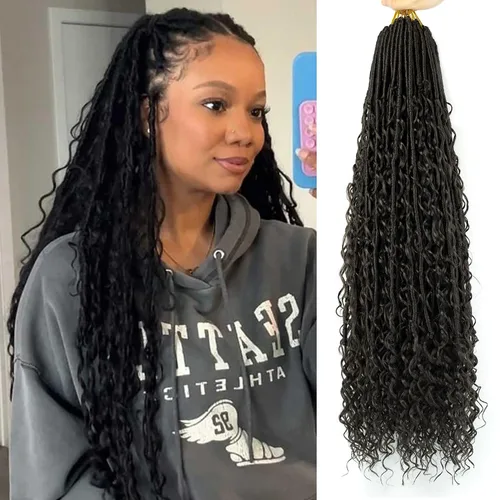 Miniatura 33 de 8 Paquetes de Rastas Falsas Bohemias de Ganchillo de 14 Pulgadas, Rastas Suaves de Ganchillo con Extremos Rizados, Pre-enrolladas, Cabello de 1B/27#