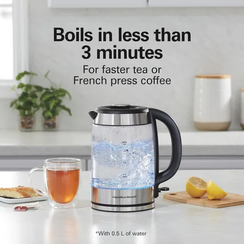 Miniatura 2 de Hamilton Beach Electric Tea Kettle, Water Boiler & Heater, 1 Liter, 1500 Watts for Fast Boiling, BPA Free, Cordless Serving, Auto-Shutoff & Boil-Dry
