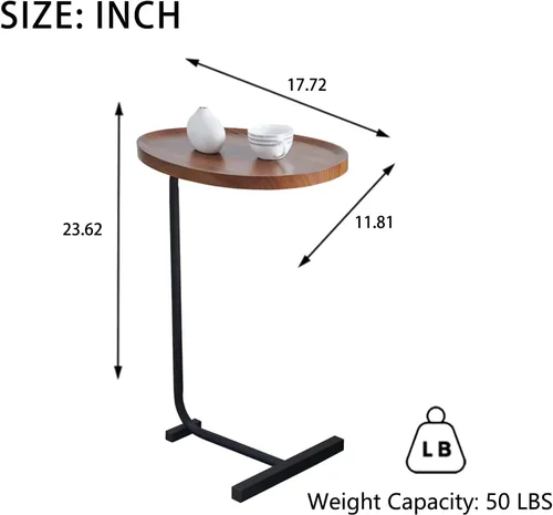 Miniatura 2 de Mesa auxiliar marrón en forma de C para sofá, mesa auxiliar única de Martini, mesa de bebida para sofá de cama, mesa de MDF resistente y patas