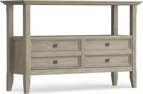 Miniatura 14 de SIMPLIHOME Amherst - Mesa consola – Mesa de sofá de madera maciza de 48 pulgadas de ancho en color marrón nogal, mesa de almacenamiento