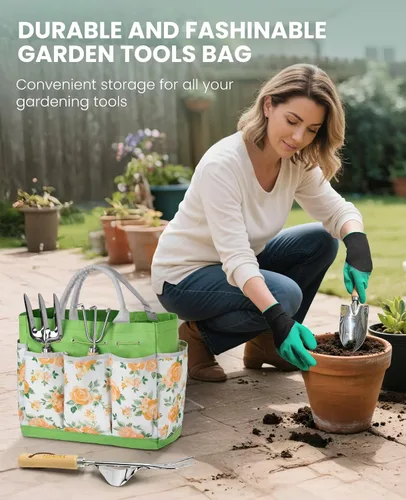 Miniatura 4 de Juego de herramientas de jardín para mujeres - Kit de 10 piezas de herramientas de jardín de acero inoxidable resistente con mango ergonómico
