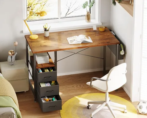 Miniatura 2 de AODK Escritorio pequeño para computadora de 40 pulgadas con cajón de tela, escritorio de estudio para niños, niñas y adolescentes, escritorio