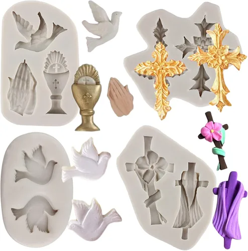 Miniatura 10 de Sijiangmold Molde de silicona cruzada para comunión, cáliz, paloma, fondant, bautismo, pastel, para bautismo, fiesta, decoración de pasteles