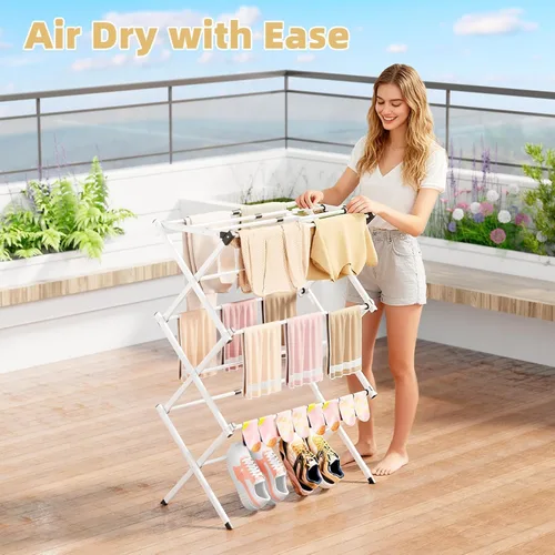 Miniatura 5 de BAKON Estante de secado de ropa plegable que ahorra espacio, extensible a prueba de óxido para uso en interiores y exteriores, no requiere montaje