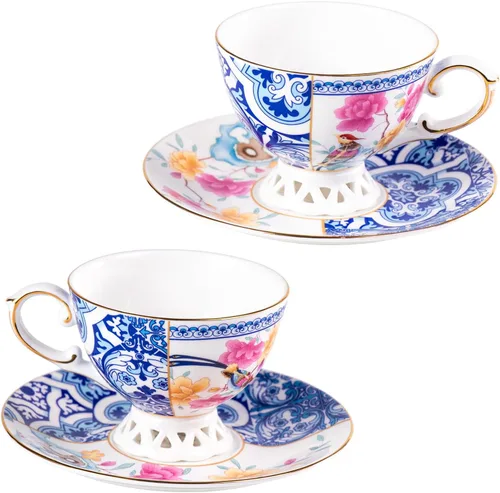 Miniatura 9 de KAMMAK Juego de 2 tazas de té y platillos, tazas de café de porcelana fina, tazas de café expreso apilables, demitasse de cerámica para café