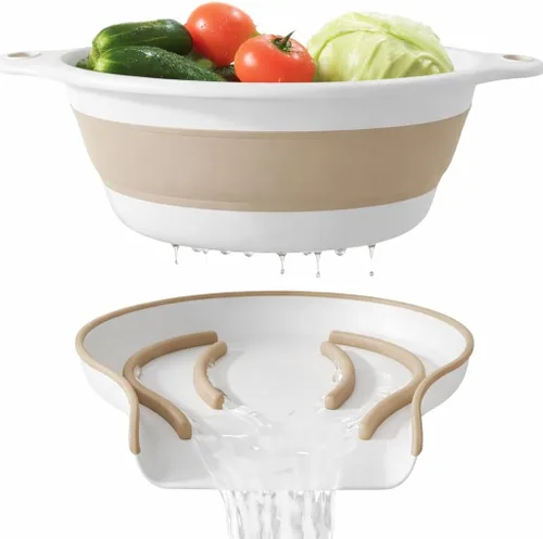 Miniatura 10 de Gevoli - Colador con base autodrenante (5QT) para sobre el fregadero, juego de colador plegable de cocina con base de drenaje lateral para pasta