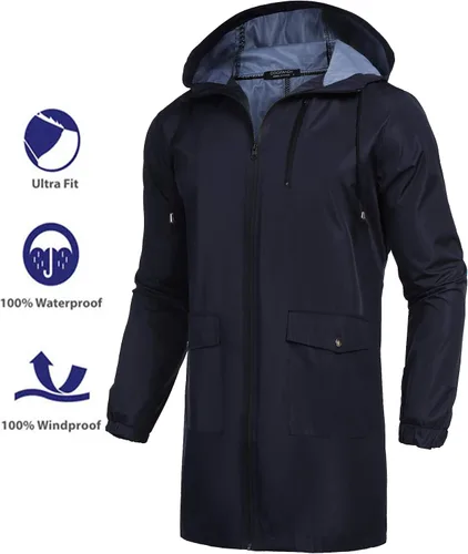 Miniatura 2 de COOFANDY Chaqueta impermeable para hombre, con capucha, ligera, resistente al viento, para exteriores, larga