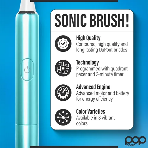 Miniatura 3 de Pop Sonic Cepillo de dientes eléctrico – Cepillo de dientes eléctrico para adultos – Artículos esenciales de baño y artículos esenciales de viaje