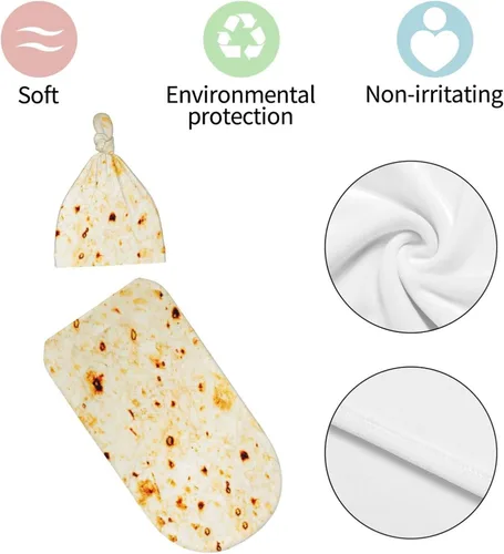 Miniatura 5 de Burrito Taco Tortilla Manta para recién nacido con juego de gorro, suave y elástica, manta de bebé, regalo divertido para baby shower de niños