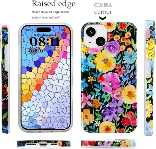 Miniatura 5 de J.west Bonita funda de teléfono para iPhone 13, diseño estético floral de acuarela, funda delgada y suave de TPU para mujer, antiarañazos, a prueba