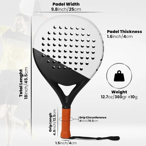 Miniatura 8 de LAPAT Raqueta de pádel con bolsa de cubierta, superficie de carbono con espuma viscoelástica EVA, raquetas de pádel ligeras, tenis POP White Seúl