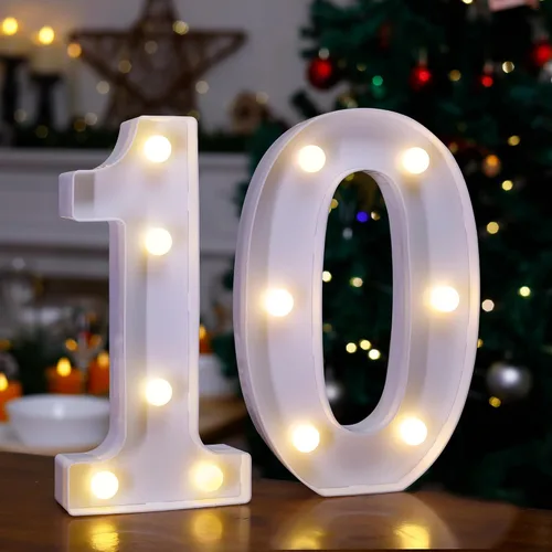 Miniatura 9 de Letras iluminadas para decoración de feliz cumpleaños, números LED alimentados por batería, letrero de número de marquesina para fiesta