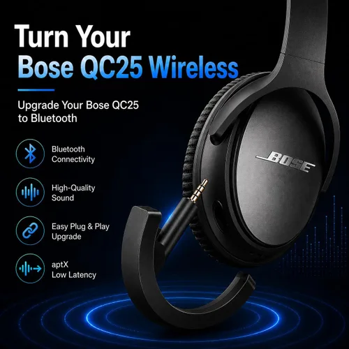 Miniatura 2 de Adaptador Bluetooth inalámbrico aptX mejorado para auriculares Bose QuietComfort 25 QC 25 con micrófono/control de volumen, negro