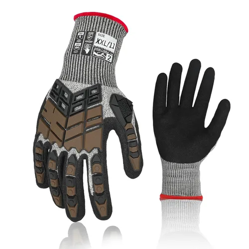 Miniatura 30 de 2 pares de guantes de trabajo de seguridad, guantes de impacto para hombres y mujeres, resistentes a los cortes, antideslizantes, de trabajo pesado