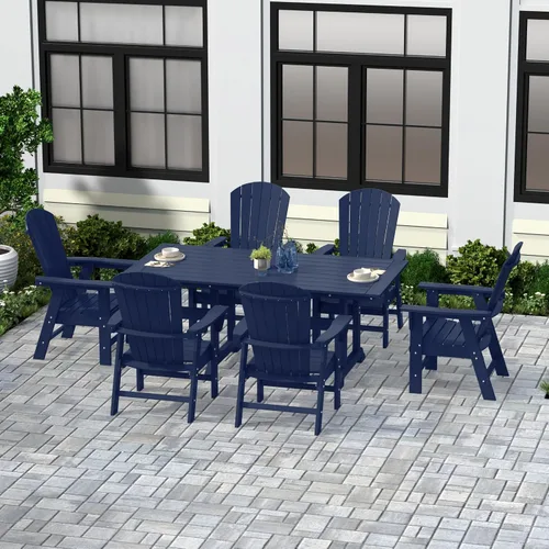Miniatura 12 de WestinTrends Dylan Adirondack - Juego de 6 mesas y sillas de comedor para exteriores para todo tipo de clima, mesa y sillas de patio de madera