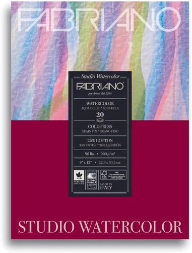 Fabriano Bloc de acuarela de estudio, prensa en frío, 9 x 12 pulgadas, 90 libras, 20 hojas
