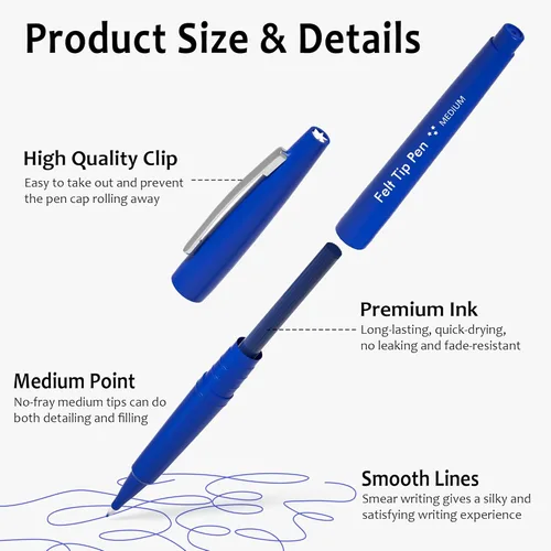 Miniatura 3 de Lelix Bolígrafos de punta de fieltro, paquete de 40 azules, punta media de 1/32" (0.7 mm), marcadores de punta de fieltro para diario, escritura