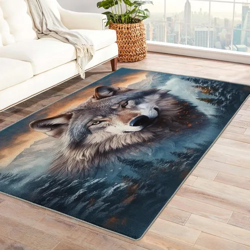 Miniatura 8 de Alfombra de lobo y decoración del hogar, alfombra de 5 x 7 pies, alfombras de animales salvajes para sala de estar, dormitorio, alfombra de lobos