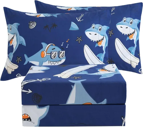 Miniatura 34 de JSD Juego de sábanas de dinosaurio para niños, tamaño individual, 3 piezas, sábanas de microfibra con estampado suave para niños y niñas, bolsillo
