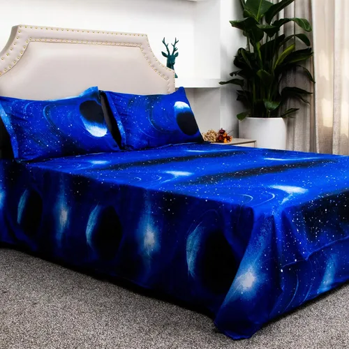 Miniatura 7 de Bedlifes Galaxy Outer Space Juego de Sábanas, con temática de galaxia, 3 piezas, incluye sábana encimera, sábana bajera y 1 funda de almohada