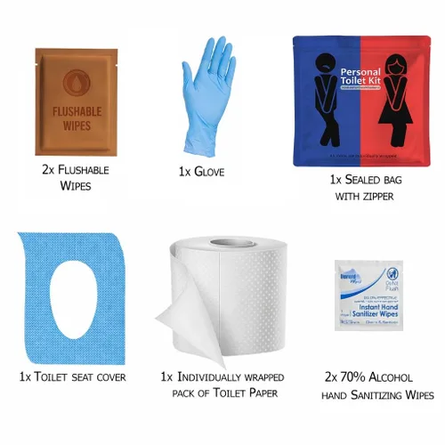 Miniatura 2 de 3 x Kit de inodoro personal Kit de baño público Papel higiénico, funda de asiento de inodoro, toallitas de limpieza