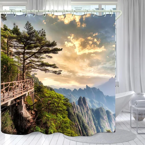 Miniatura 13 de Juego de cortinas de ducha de lámina dorada de ágata amatista (con 12 ganchos blancos en C), cortina de baño de tela de geoda impermeable