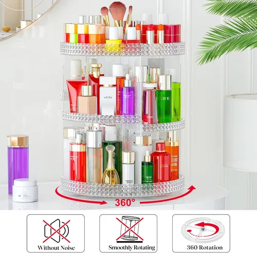 Miniatura 4 de Awenia Organizador de maquillaje giratorio de 360 grados, almacenamiento de maquillaje ajustable, 7 capas de gran capacidad, unidad