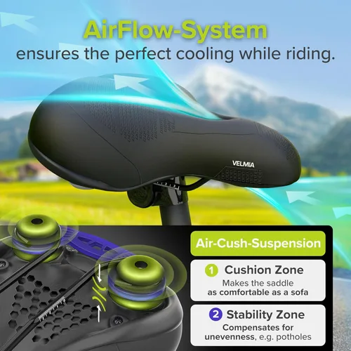 Miniatura 4 de VELMIA Sillín de bicicleta - Cómodo sillín para hombres y mujeres - Concepto de 3 zonas - Asiento de bicicleta impermeable con diseño ergonómico
