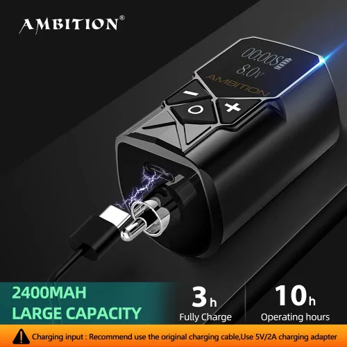 Miniatura 3 de Ambition Kuark - Fuente de alimentación para tatuajes Ambition Kuark Mini Wireless Portable RCA Tattoo 2400mAh batería de litio con pantalla digital