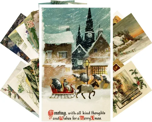 Miniatura 12 de PIXILUV Tarjetas de felicitación de Navidad vintage 24pcs Encantadora Navidad Niños Reimpresión antigua Postal Set