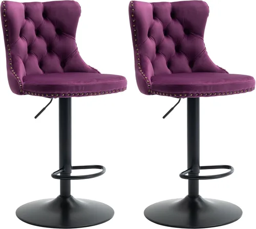 Miniatura 29 de Aoowow Juego de 2 taburetes de bar giratorios ajustables con respaldo de terciopelo copetudo, sillas de bar modernas tapizadas con cabeza de clavo