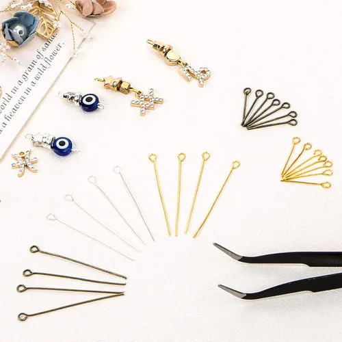 Miniatura 5 de BENBO - 1200 alfileres para la fabricación de joyas, 1200 unidades, 3 colores, alfileres de ojos abiertos, mezcla de hallazgos de joyería, bucles
