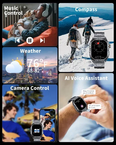 Miniatura 5 de Reloj inteligente militar para hombre (respuesta/hacer llamadas), reloj inteligente AMOLED de 1.96 pulgadas para exteriores con brújula/frecuencia