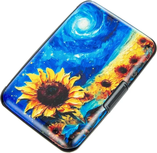 Miniatura 50 de Porta tarjetas de crédito pequeño con bloqueo RFID, cartera metálica delgada, mini, de aluminio, funda dura para mujeres y hombres