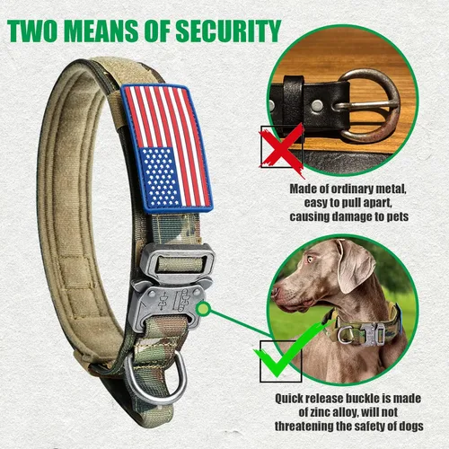 Miniatura 3 de Collar táctico de nailon - Hebilla de metal resistente con asa para entrenamiento de perros, con parches (camuflaje, M)
