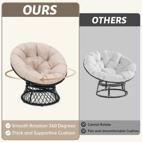 Miniatura 5 de KROFEM Silla Papasan ergonómica de mimbre de 40 pulgadas, silla giratoria de 360° para interiores y exteriores con cojín grueso suave, ideal