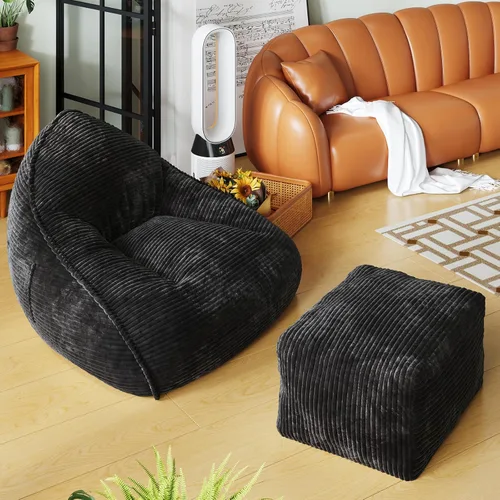 Miniatura 10 de Cloud - Puf grande con otomana, tela de pana + espuma viscoelástica 35D para adultos, tumbonas, sofá, sillón hinchado sin hueso para sala de estar