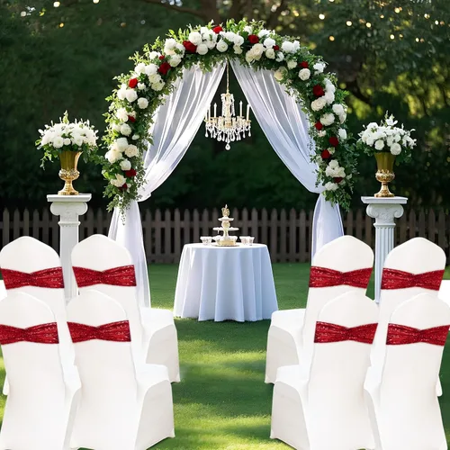 Miniatura 3 de Eternal Beauty Juego de 10 lazos de lentejuelas para silla, bandas doradas para decoración de fiesta de boda