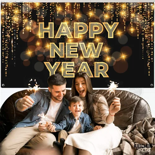 Miniatura 7 de KatchOn, XtraLarge - Cartel de feliz año nuevo – 72 x 44 pulgadas Fondo de feliz año nuevo para decoraciones de Año Nuevo 2026 Cartel de víspera