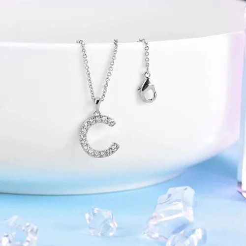 Miniatura 3 de Tarsus Collar con dije de inicial con zirconias cúbicas para mujeres y niñas.