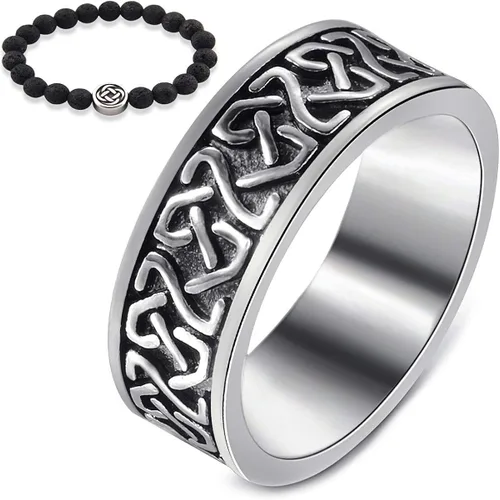 Gungneer Anillo de acero inoxidable con nudo celta, vintage, irlandés, eterno, amor, fuerza, talla 7-13 de EE. UU, Metal
