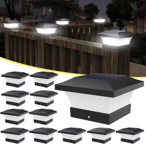 Miniatura 16 de T-SUN - Luces solares de poste, luces impermeables al aire libre para postes de madera de 4 x 4, iluminación LED blanca de 6000K, para cubierta