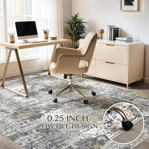Miniatura 9 de kakania Alfombra lavable de 3 x 5, antideslizante, moderna, de pelo bajo, para entrada, dormitorio, cocina, baño, apta para niños, mascotas, robot