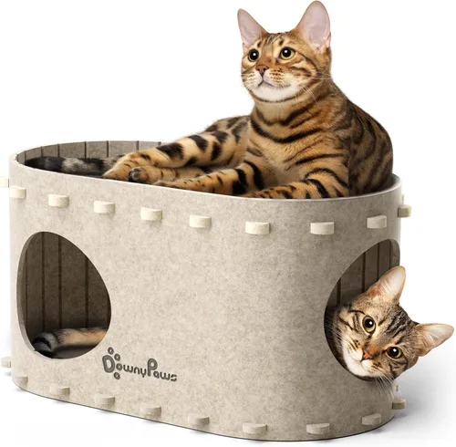 Miniatura 12 de DownyPaws Casa para Gatos de Interior, Cama Cueva para Gatos Plegable de 2 Pisos, Cama Túnel de Fieltro para Gatos Condominio, Cubo Escondite