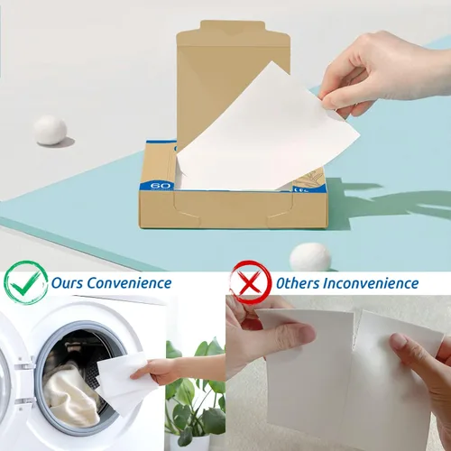 Miniatura 3 de Hojas de detergente para ropa de hasta 60 cargas, lino fresco, ideal para viajes, apartamentos, dormitorios, sin plástico, sostenible