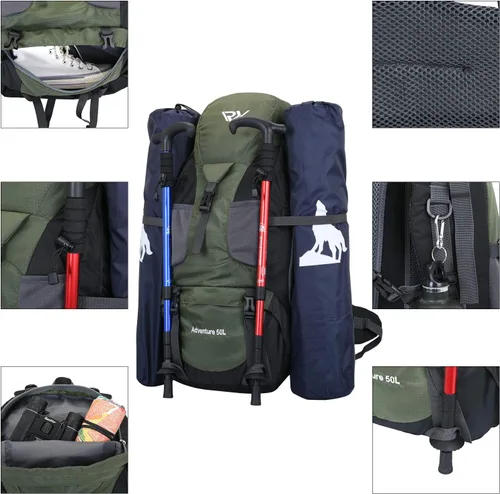 Miniatura 3 de Mochila de senderismo RuRu monkey de 50L, mochila ligera impermeable para camping al aire libre y viajes