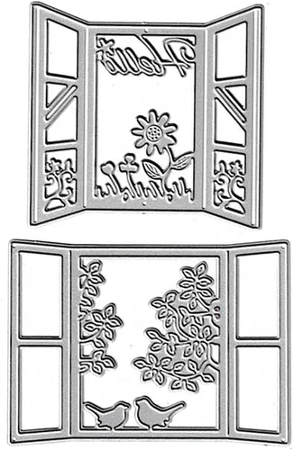 2 piezas de metal para ventanas de pájaros, troqueladas, hojas de flores, puertas, troqueles de corte, plantillas para manualidades, plantillas de
