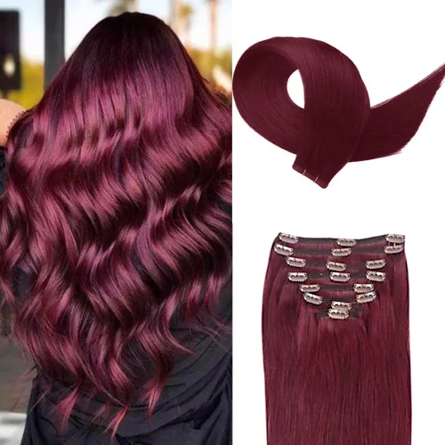 Miniatura 7 de Extensiones de cabello humano con clip, de 18 pulgadas, 8 piezas, color negro azabache, extensiones de cabello humano real para mujer, extensiones